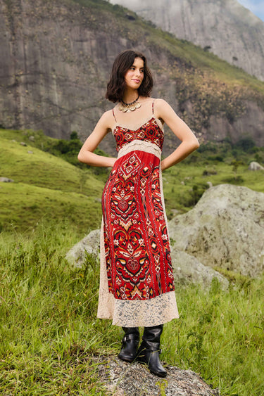 Ainika Pineapple Ikat Sand Midi Dress-Dresses-Farm Rio-Debs Boutique